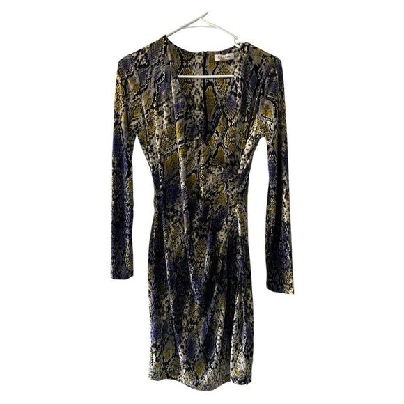 Calvin Klein Multicolored Snake Skin Pattern Faux Wrap Dress Size 4 Purple Yello - Picture 1 of 11